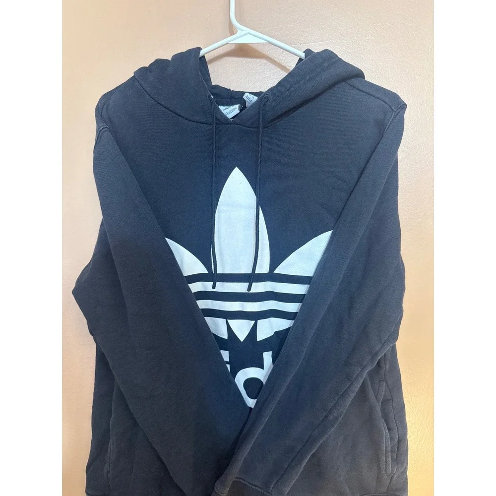Adidas Originals Trefoil Hoodie Black White Logo Pullover Sweatshirt Mens Medium
